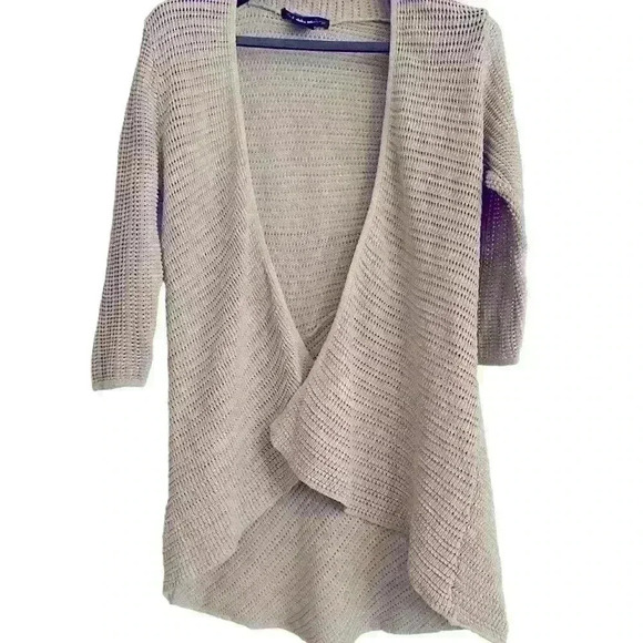 Altar’d State Open Crocheted Cardigan Size L Tan Boho Lightweight Hippie Flowy - Picture 2 of 12